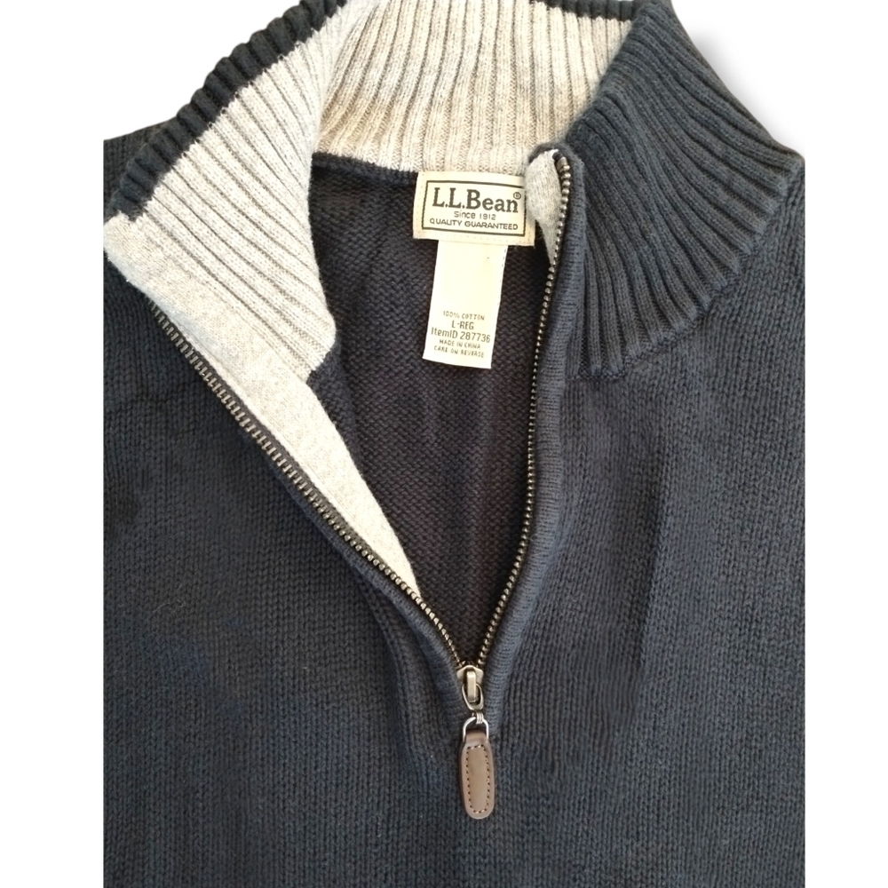 L.L.Bean Heritage 1/4 Zip Cotton Mock Neck Sweater Gray Large Men's - Picture 6 of 6